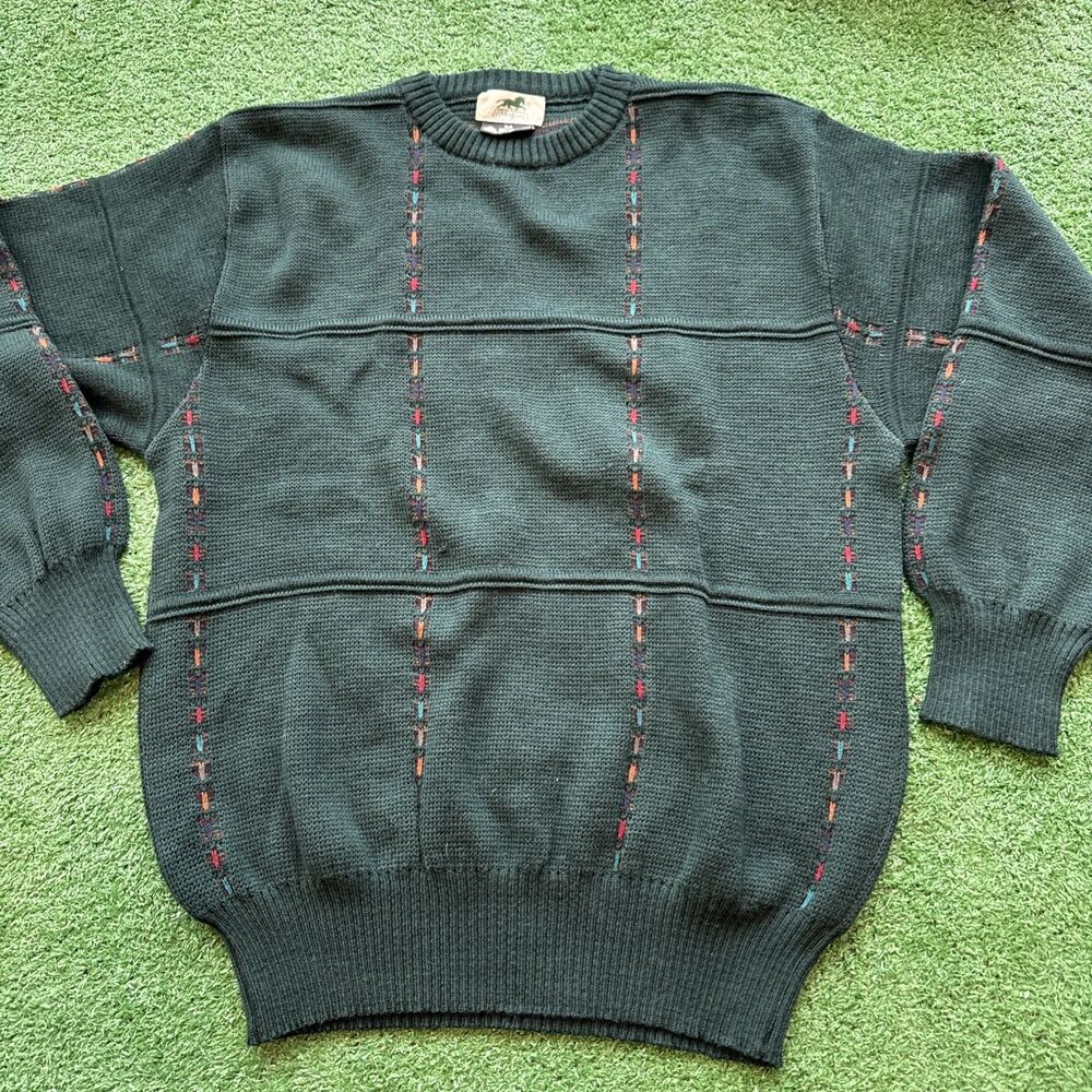 Morgan’s Merino 100% Wool Sweater Mens M Made Uruguay Green Knit Vintage